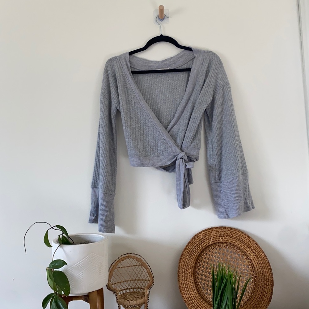 Illa Illa Boutique Waffle Knit Crop Wrap Sweater